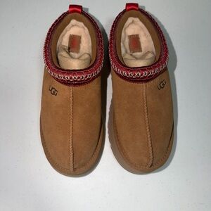 UGG Tan Slip-On Shoes with Red Trim